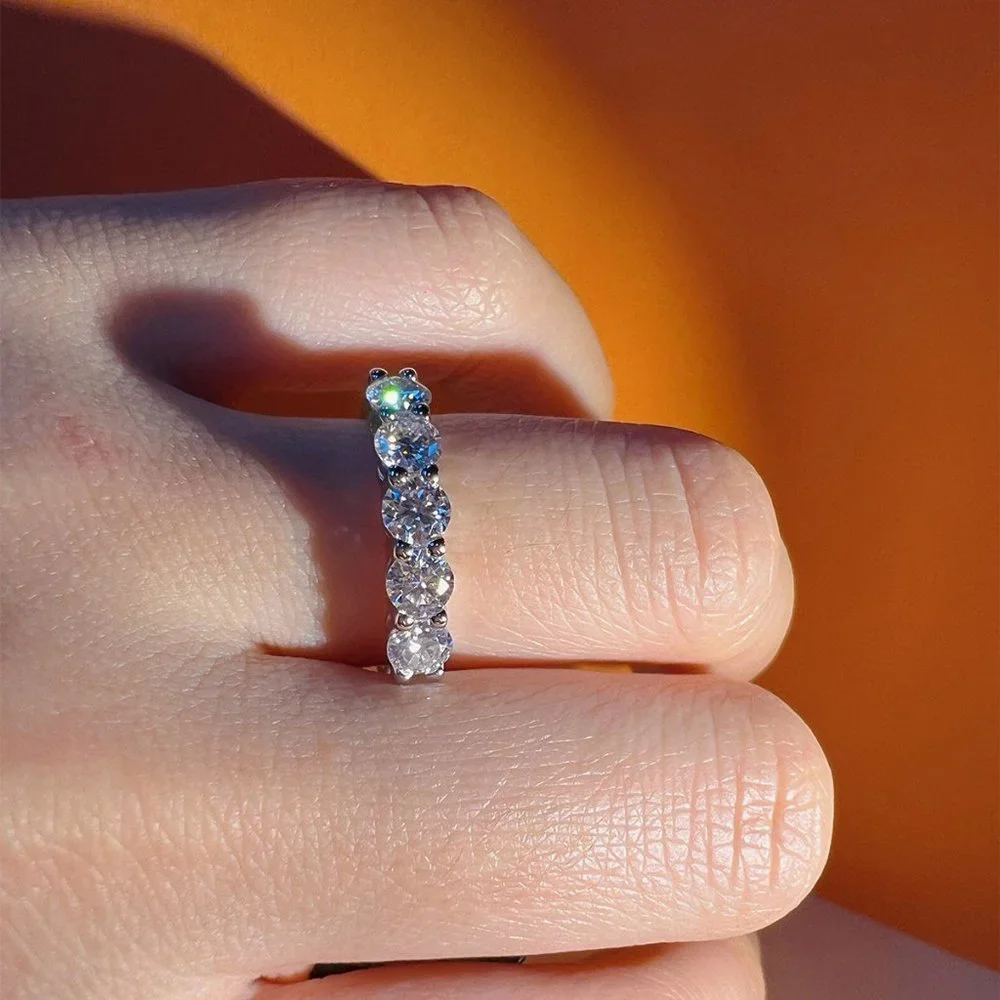 Certified 1.5 ct. t.w. Moissanite Diamond 5 Stone Half Eternity Band Ring NEW